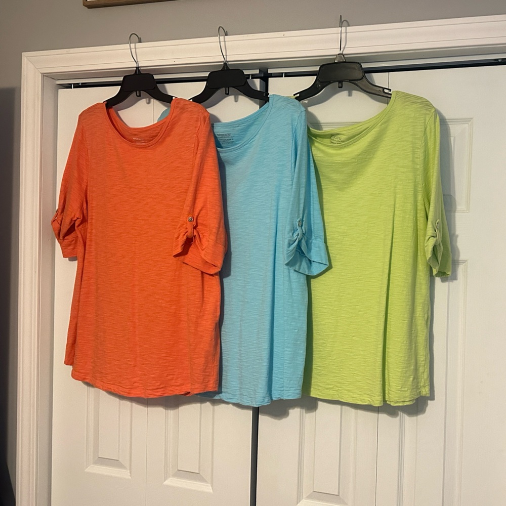 Chico's Orange, Blue and Lime Elbow Short Sleeve Tees